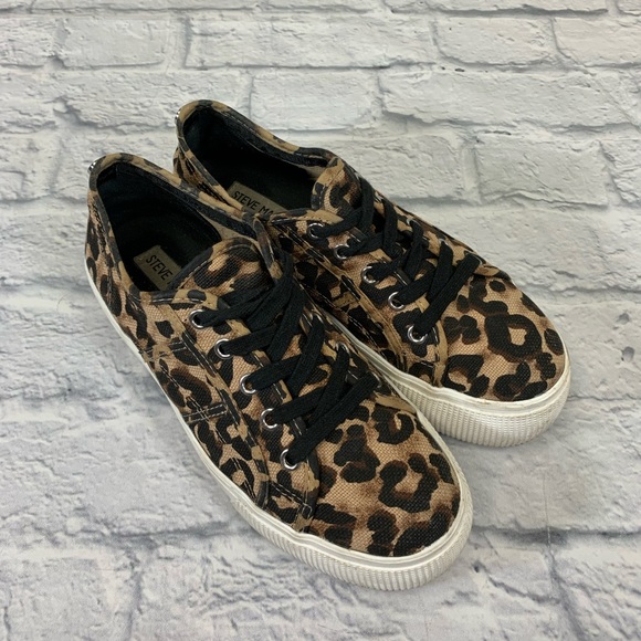 Steve Madden Leopard Print platform sneakers Size 7.5 Tan black - Picture 1 of 12